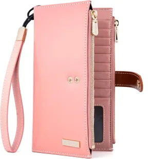 ANDOILT Women's Genuine Leather Wallet RFID Blocking Credit Card Holder Zipper Purse Cell Phone Handbag