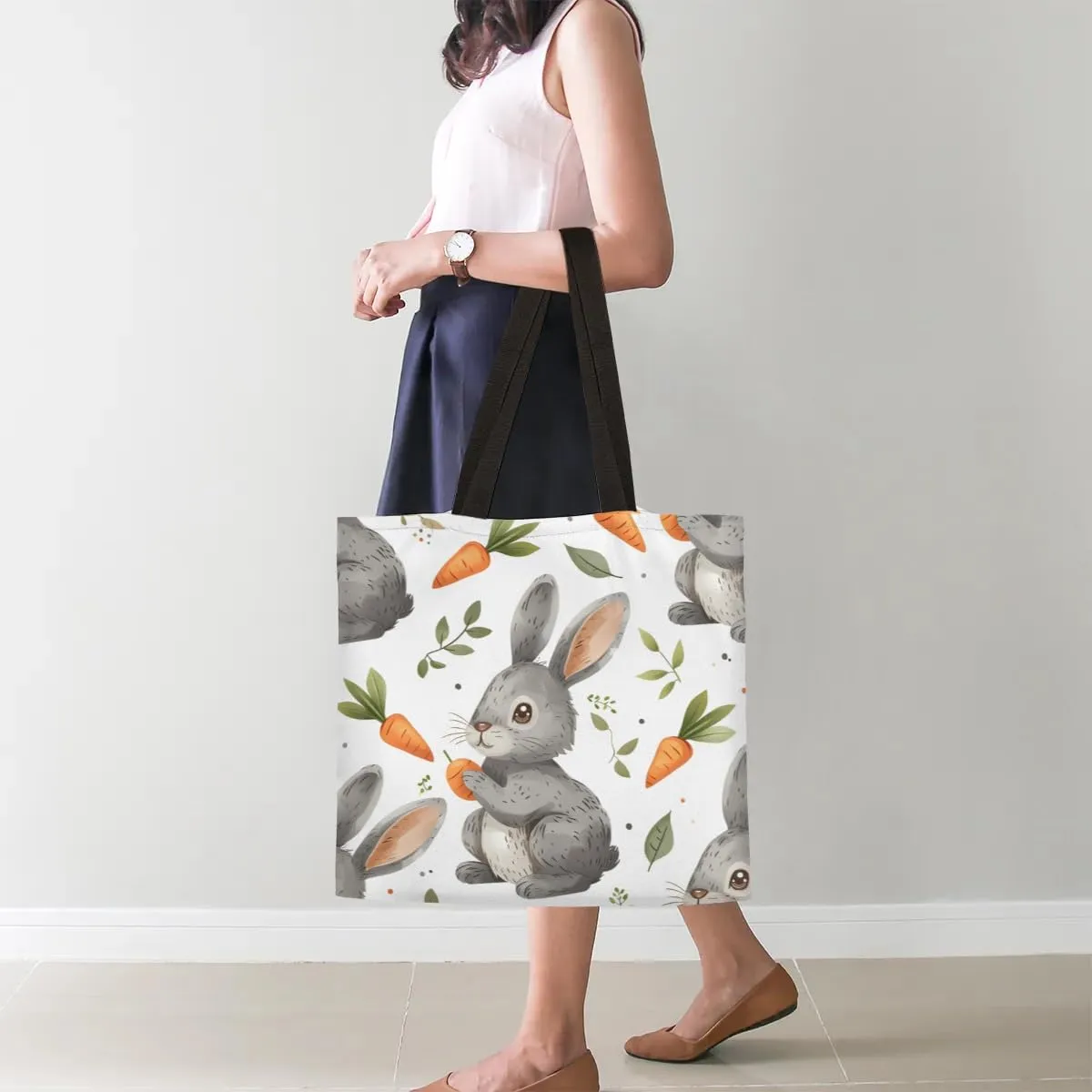 Animal Chicken Flowers Canvas Tote Bag for Women Men Stylish Tote Handbag Shoulder Bag Reusable Grocery Bag