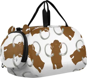 Animal Mammoth Pattern Sports Duffle Bag for Girls Boys, Gym Bag with Shoe Compartment, Kids Travel Overnight Weekender Shoulder Bag