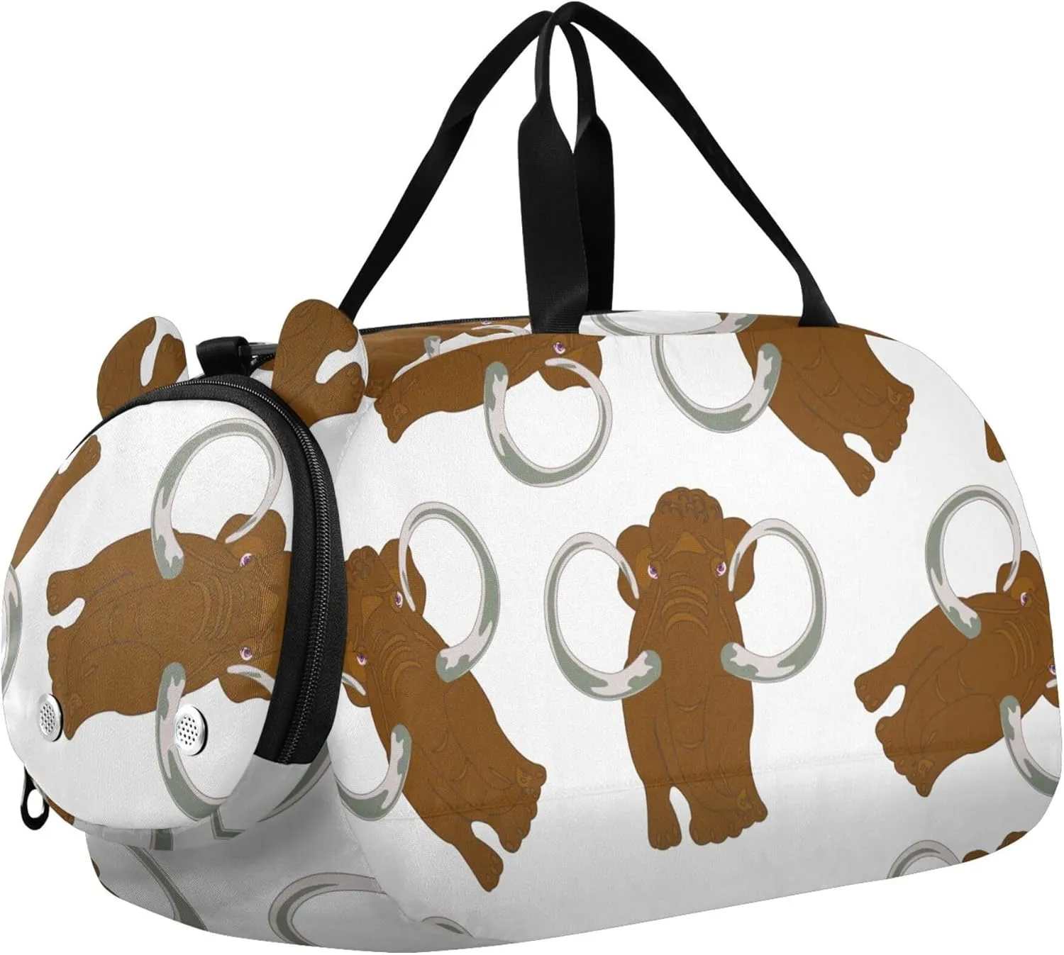 Animal Mammoth Pattern Sports Duffle Bag for Girls Boys, Gym Bag with Shoe Compartment, Kids Travel Overnight Weekender Shoulder Bag