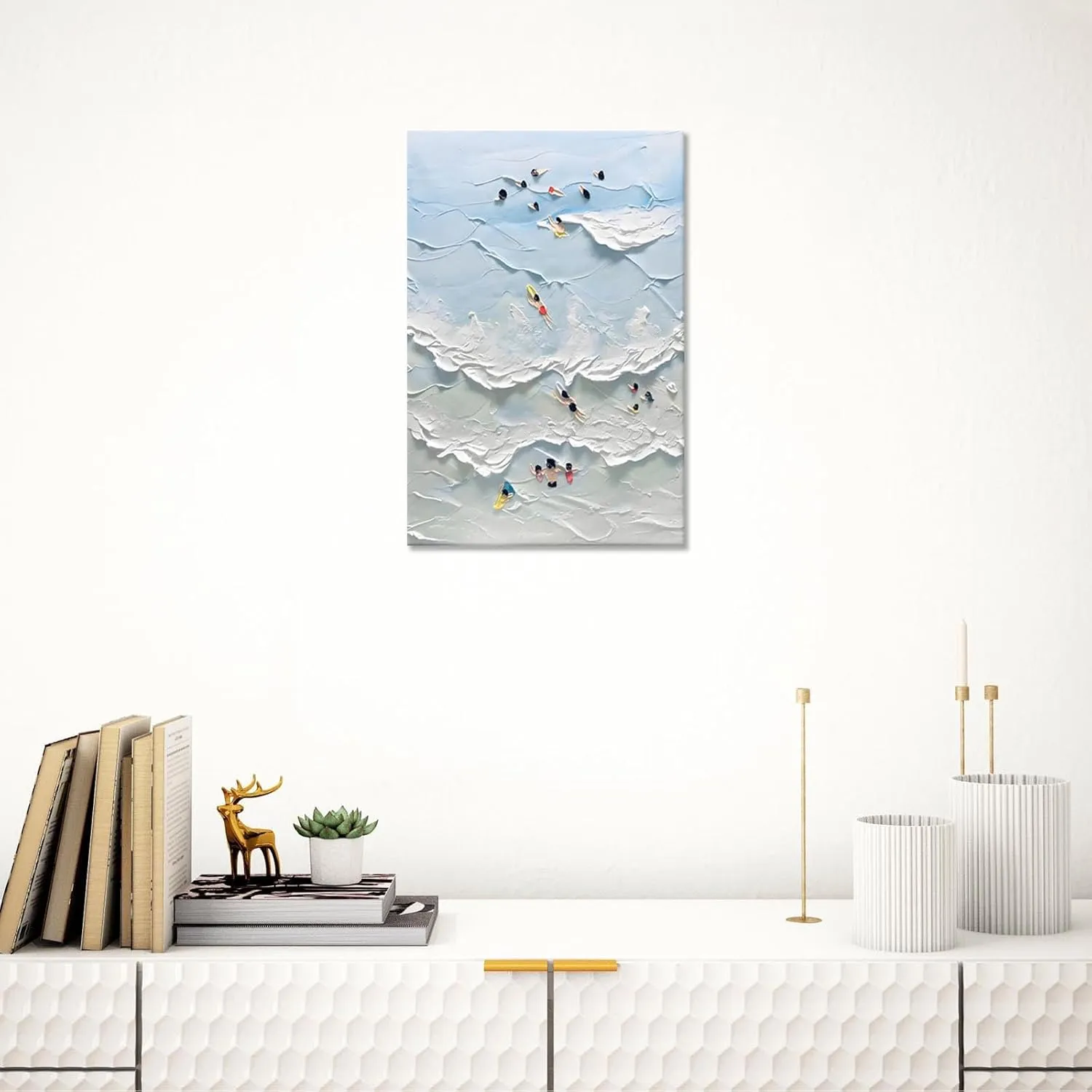 Anime Family Surf Adventure Canvas Art - Retro Coastal Vacation Memory Wall Decor | Whimsical Multi-Generation Beach Scene Print For Ocean Homes | Abstract Cartoon Wave Poster 24x36in Wframed