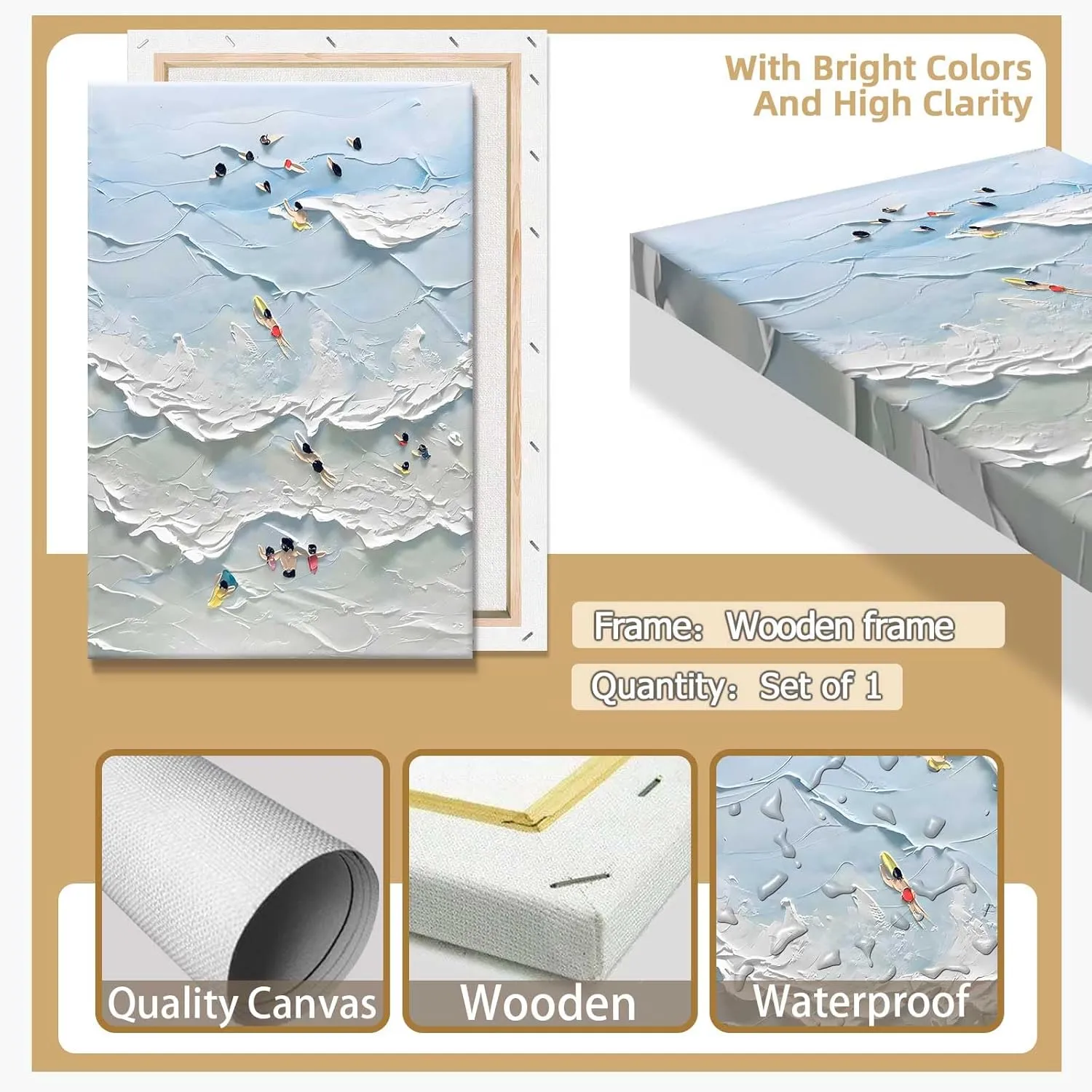 Anime Family Surf Adventure Canvas Art - Retro Coastal Vacation Memory Wall Decor | Whimsical Multi-Generation Beach Scene Print For Ocean Homes | Abstract Cartoon Wave Poster 24x36in Wframed