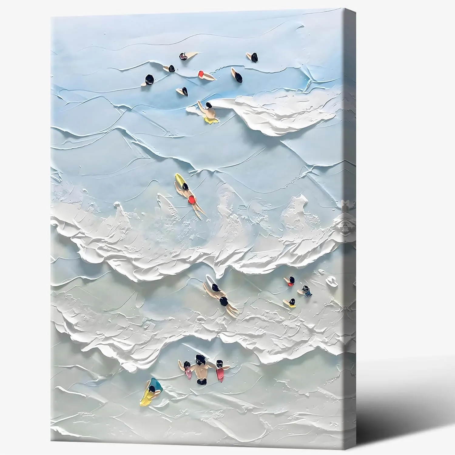 Anime Family Surf Adventure Canvas Art - Retro Coastal Vacation Memory Wall Decor | Whimsical Multi-Generation Beach Scene Print For Ocean Homes | Abstract Cartoon Wave Poster 24x36in Wframed