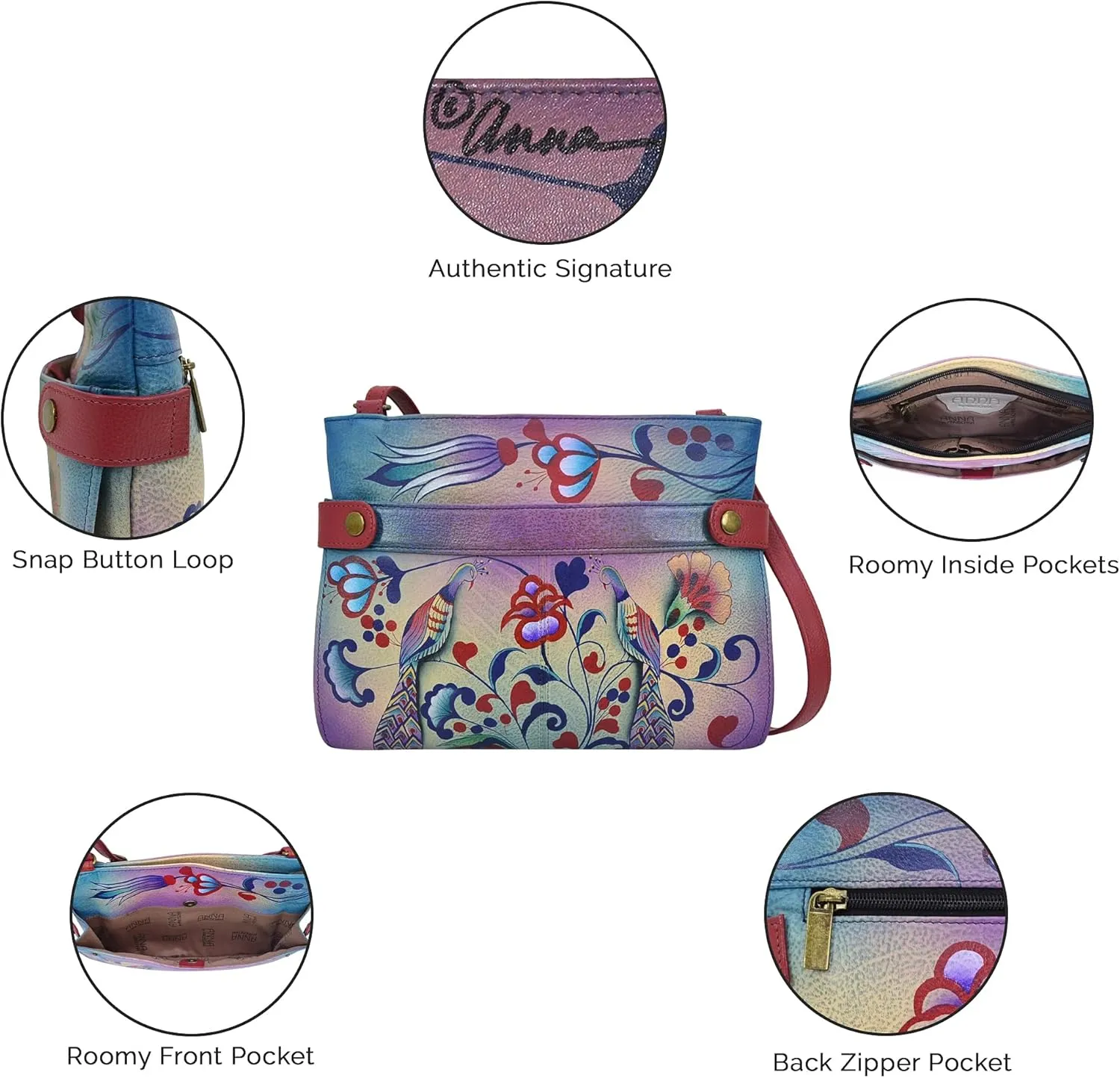 Anna by Anuschka Women's Original Hand-Painted Genuine Leather Medium Crossbody