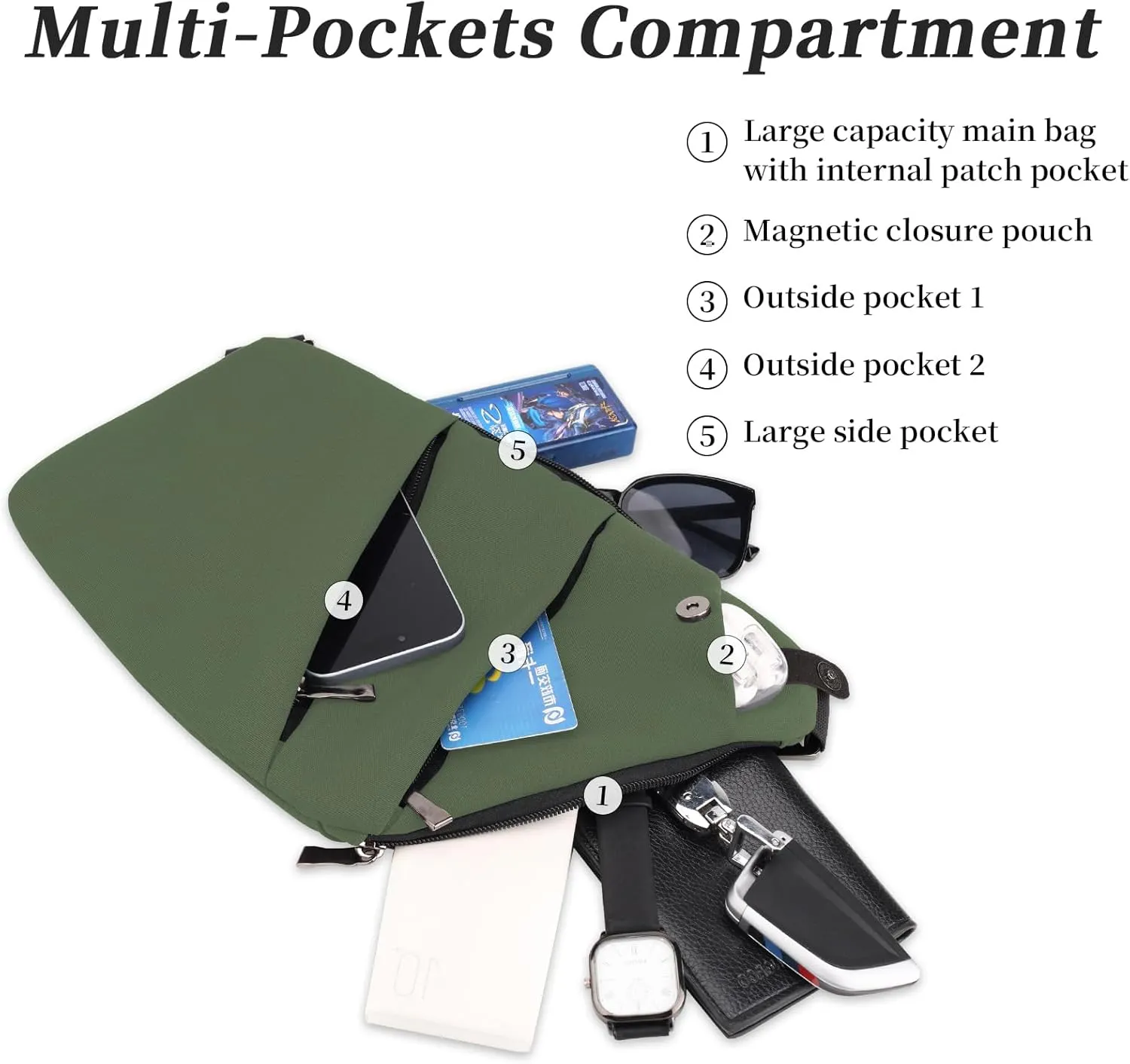 Anti Theft Crossbody Bag,Sling Bag for Women Men,Multi-pocket Chest Shoulder Bag for Travel, Sport, Work
