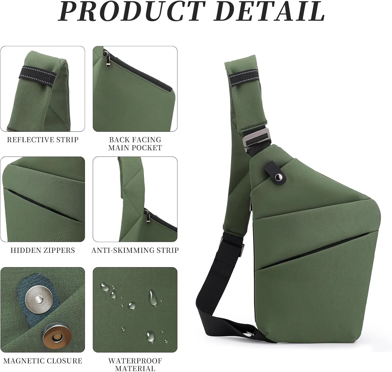 Anti Theft Crossbody Bag,Sling Bag for Women Men,Multi-pocket Chest Shoulder Bag for Travel, Sport, Work
