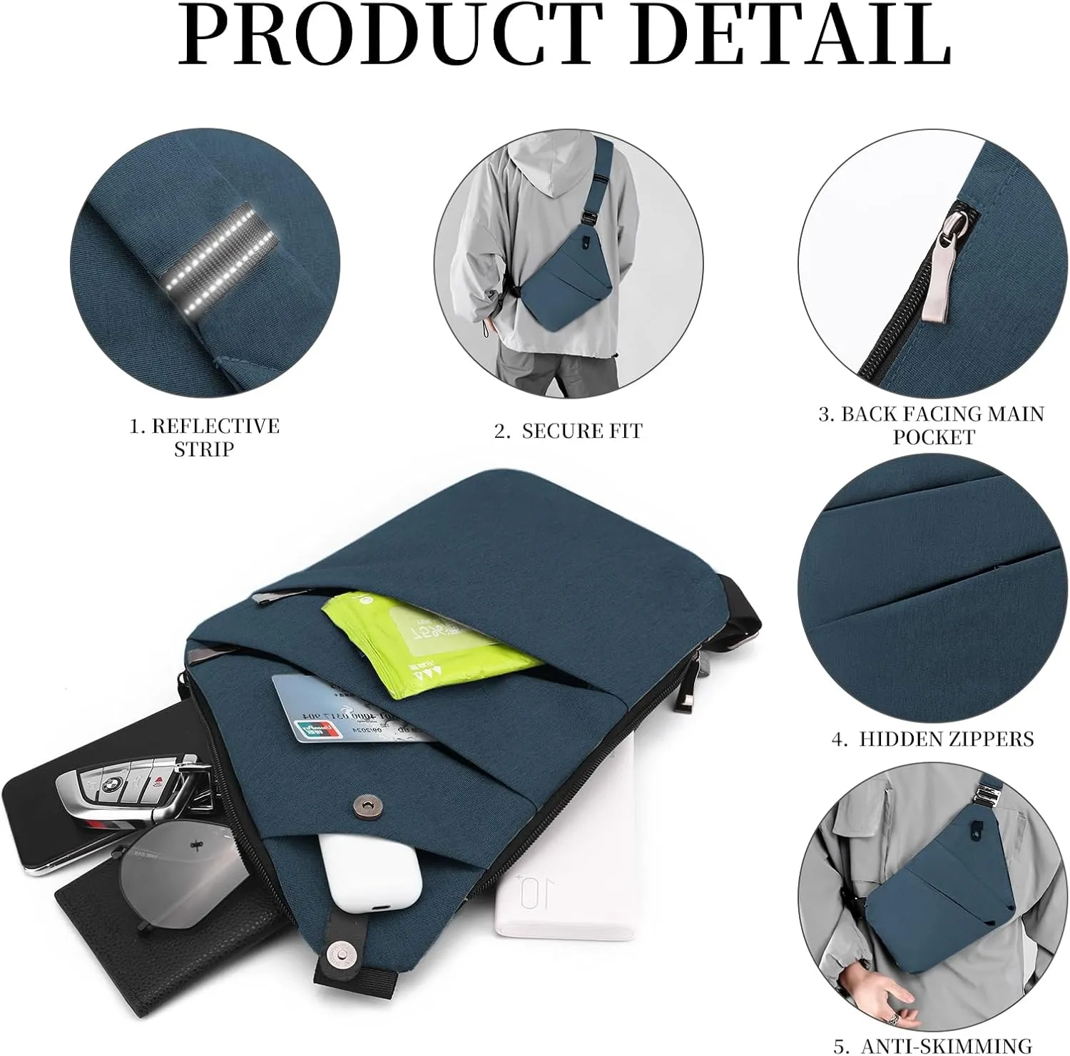 Anti Theft Crossbody Travel Bag - Multi-pocket Shoulder Bag with Adjustable Strap,Slim Sling Bag for Women Men