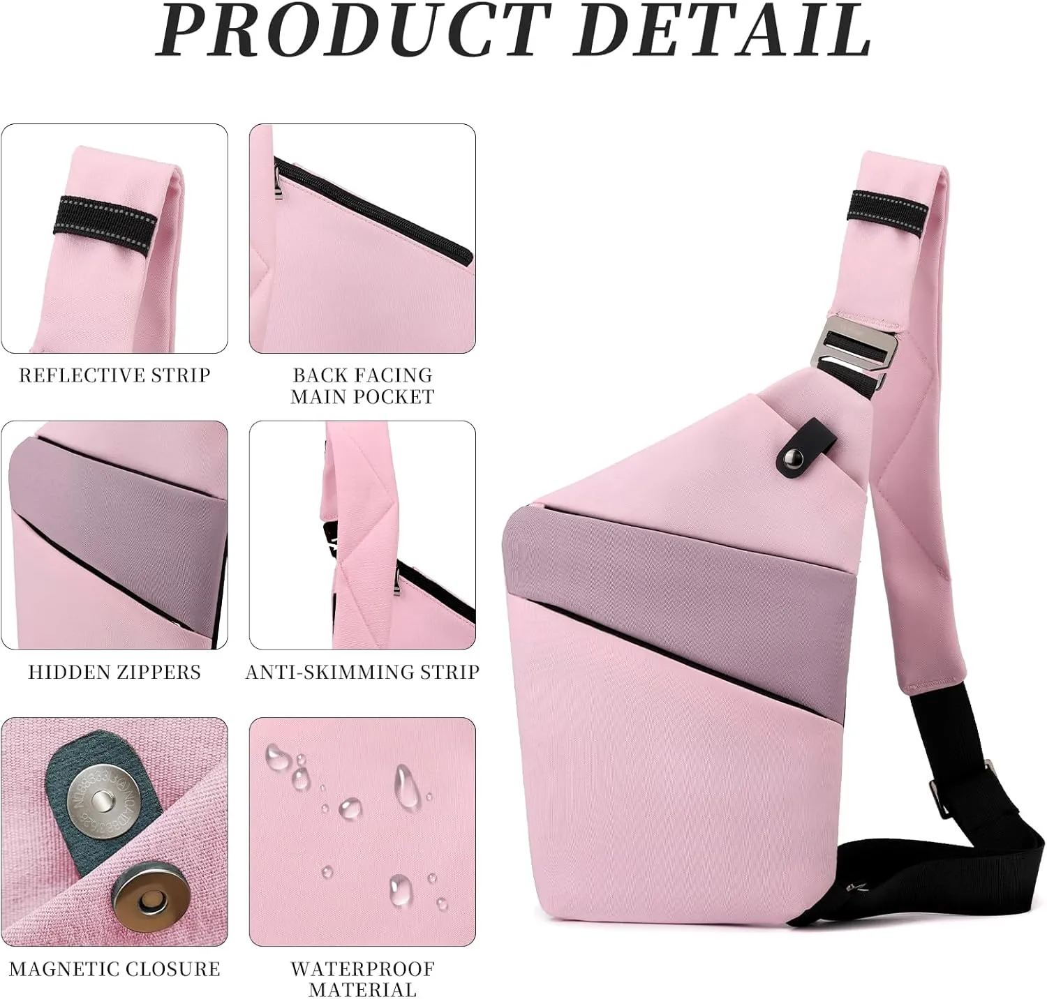 Anti Theft Crossbody Travel Bag - Multi-pocket Shoulder Bag with Adjustable Strap,Slim Sling Bag for Women Men