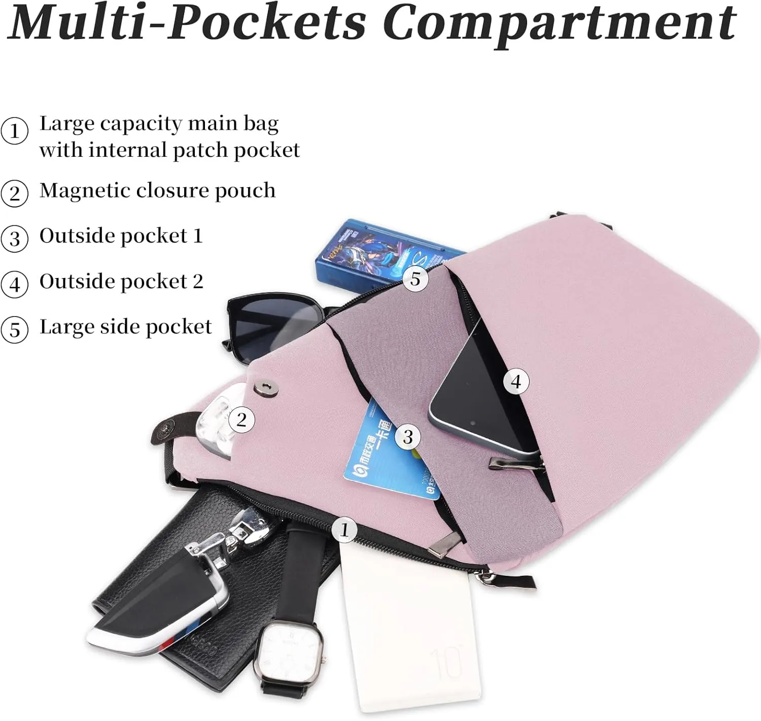 Anti Theft Crossbody Travel Bag - Multi-pocket Shoulder Bag with Adjustable Strap,Slim Sling Bag for Women Men