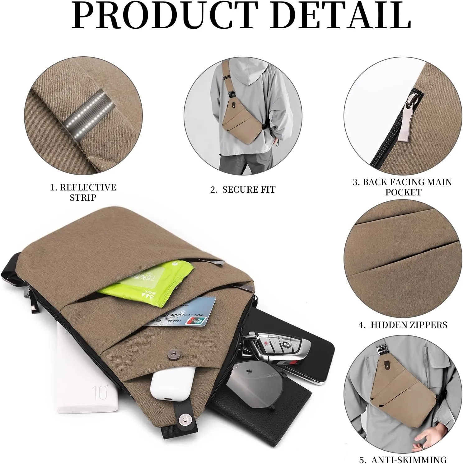 Anti Theft Crossbody Travel Bag - Multi-pocket Shoulder Bag with Adjustable Strap,Slim Sling Bag for Women Men