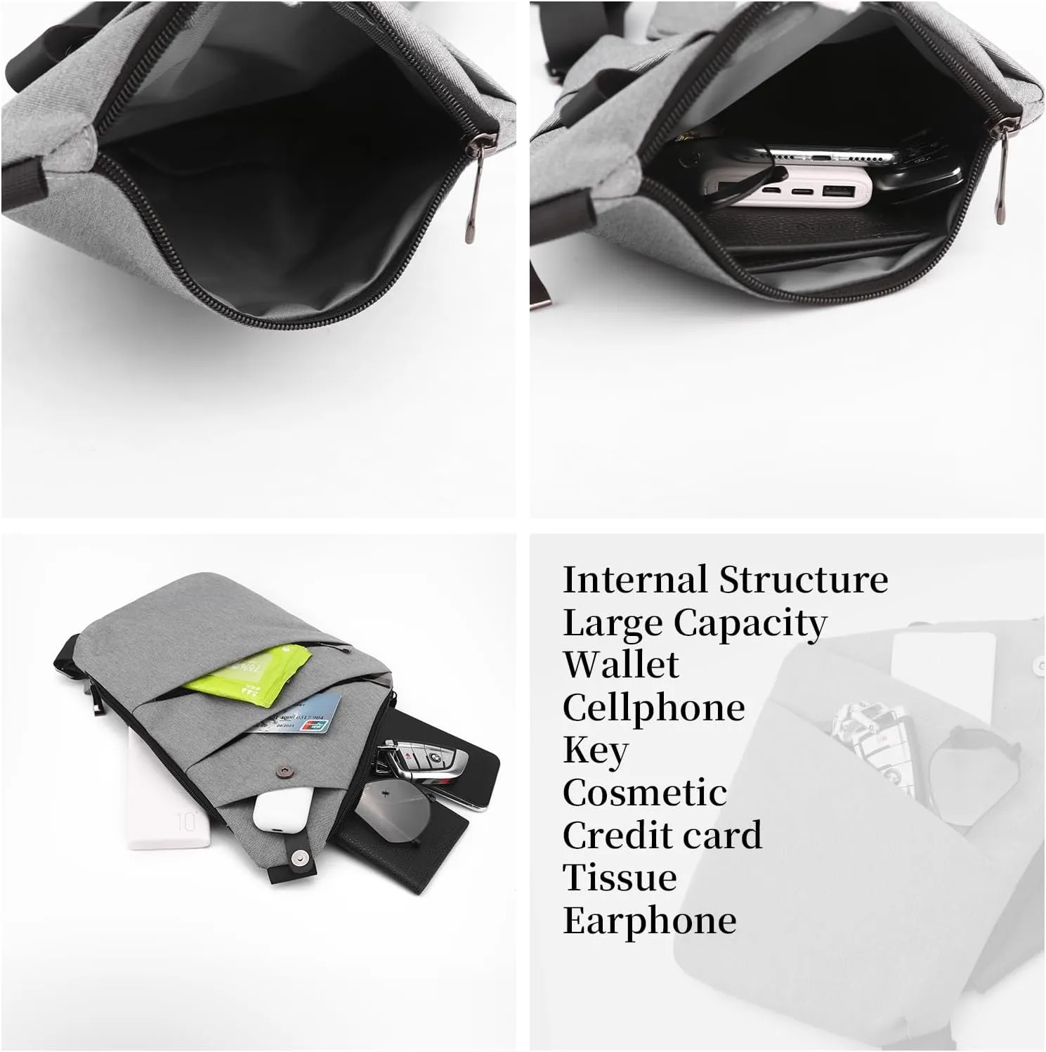 Anti Theft Crossbody Travel Bag - Multi-pocket Shoulder Bag with Adjustable Strap,Slim Sling Bag for Women Men