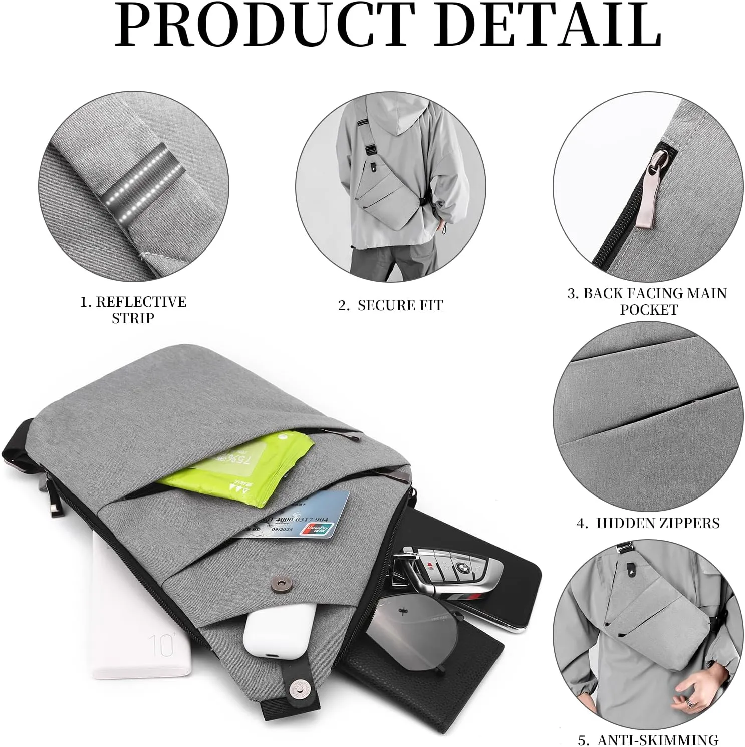 Anti Theft Crossbody Travel Bag - Multi-pocket Shoulder Bag with Adjustable Strap,Slim Sling Bag for Women Men