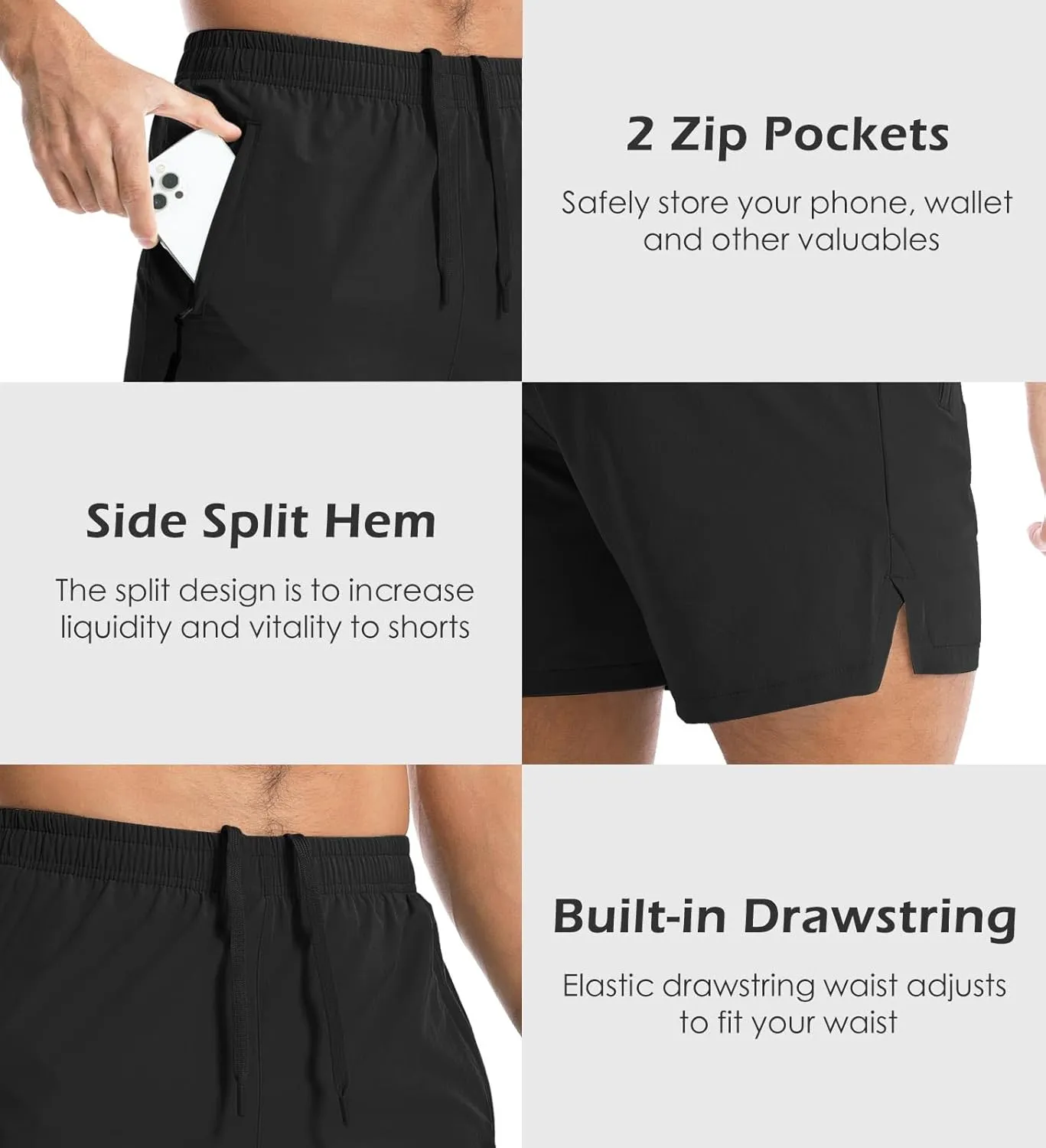 Aolesy Men's Gym Shorts Linerless & Liner - 5" Quick Dry Workout Running Shorts with Zip Pockets Sports Athletic Shorts
