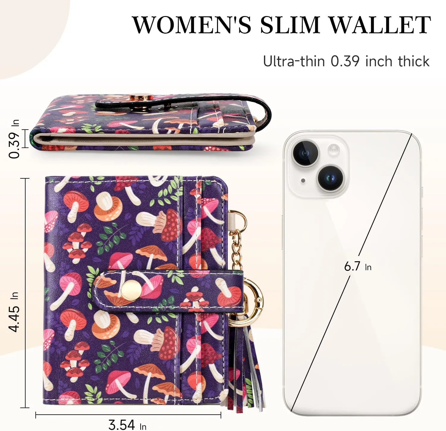 APHISON Women RFID Slim Bifold Wallet, Card Holder with Zipper Coin Purse, Ultra-Thin Compact Wallet with ID Window Minimalist Purple