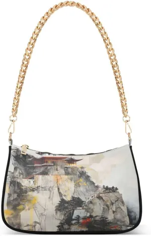 Architecture Artwork Landscape Tote Bag Hobo Handbag for Women Ladies Shoulder Bag Mini Clutch Purse with Zipper Closure