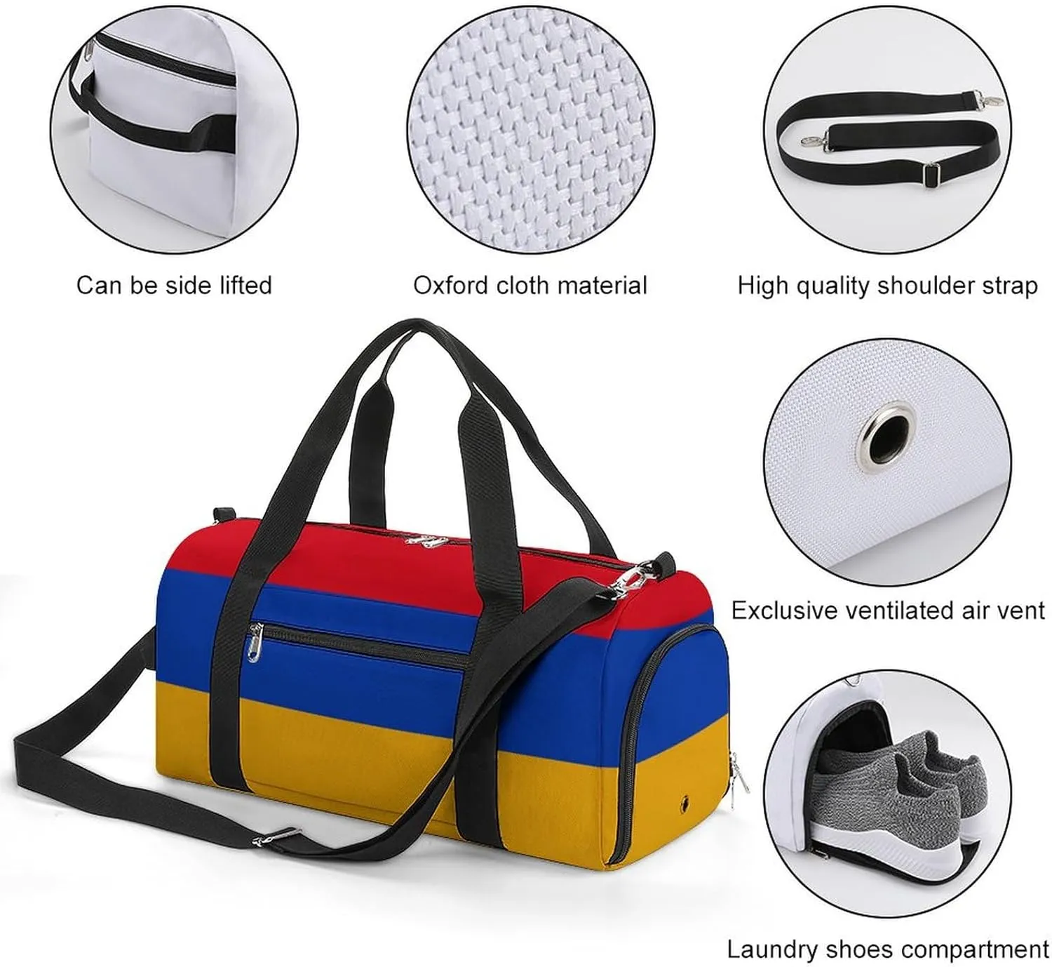 Armenian Flag Gym Bag for Men Women Shoe Compartment Lightweight Travel Tote