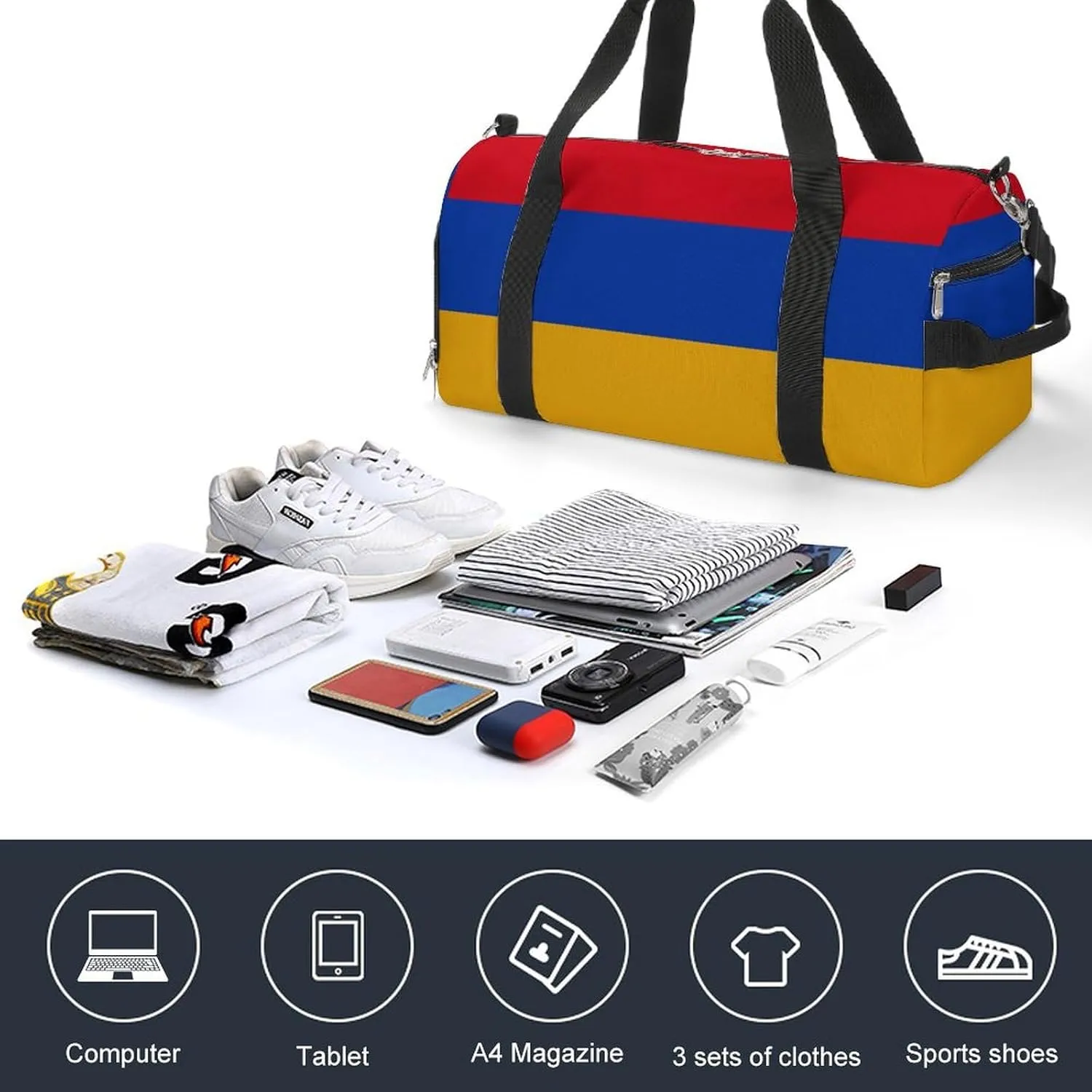 Armenian Flag Gym Bag for Men Women Shoe Compartment Lightweight Travel Tote