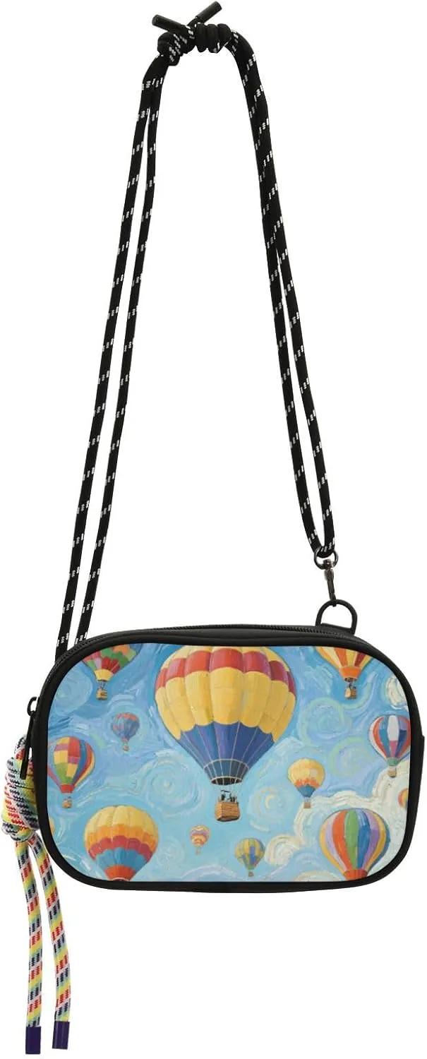 Art Painting Blue Hot Air Balloon Small Crossbody Purse for Women Practical with Adjustable Strap Small Shoulder Bag Go shopping