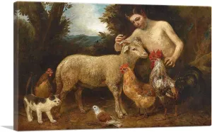 ARTCANVAS Satyr Boy With Animals Canvas Art Print Stretched Framed Painting Picture Poster Giclee Wall Decor by Johann Baptist Hofner - 40" x 26" (1.50" Deep)