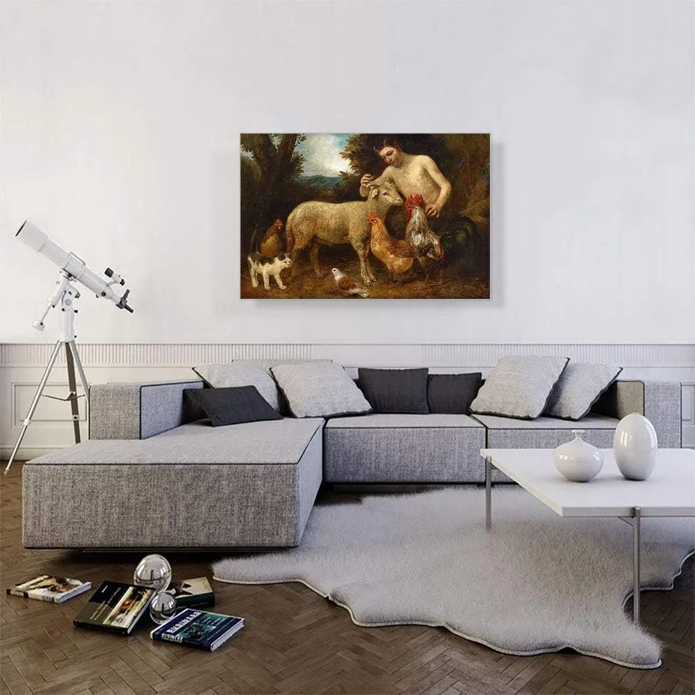 ARTCANVAS Satyr Boy With Animals Canvas Art Print Stretched Framed Painting Picture Poster Giclee Wall Decor by Johann Baptist Hofner - 40" x 26" (1.50" Deep)