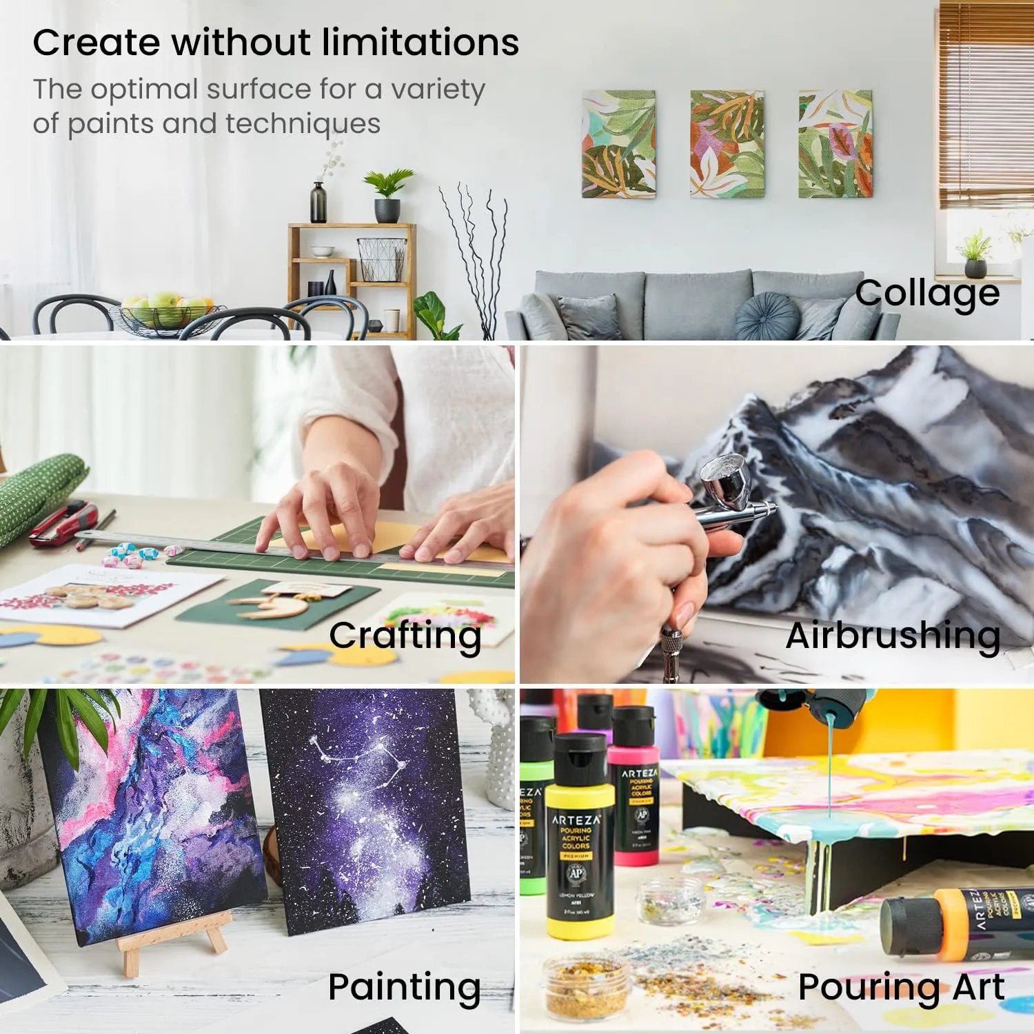 ARTEZA Canvas Boards for Painting, 9 x 12 Inches, Pack of 14, Blank White Canvas Panels for Acrylic, Oil and Gouache Painting