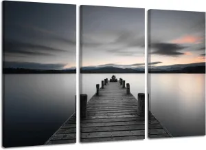 ARTISTIC PATH Lake Pictures Art Wall Decor: Beach Sunrise in Sea Bridge with Pier Canvas Printed for Bedroom (Overall 48" W x 26" H,Multi-Sized)