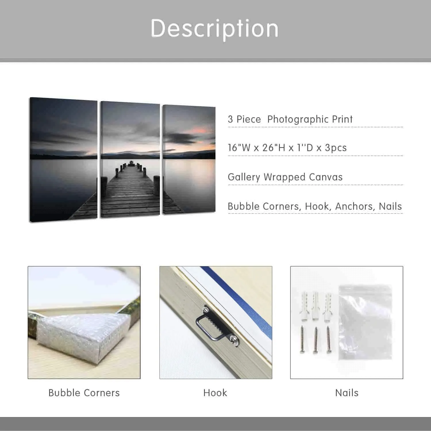 ARTISTIC PATH Lake Pictures Art Wall Decor: Beach Sunrise in Sea Bridge with Pier Canvas Printed for Bedroom (Overall 48" W x 26" H,Multi-Sized)