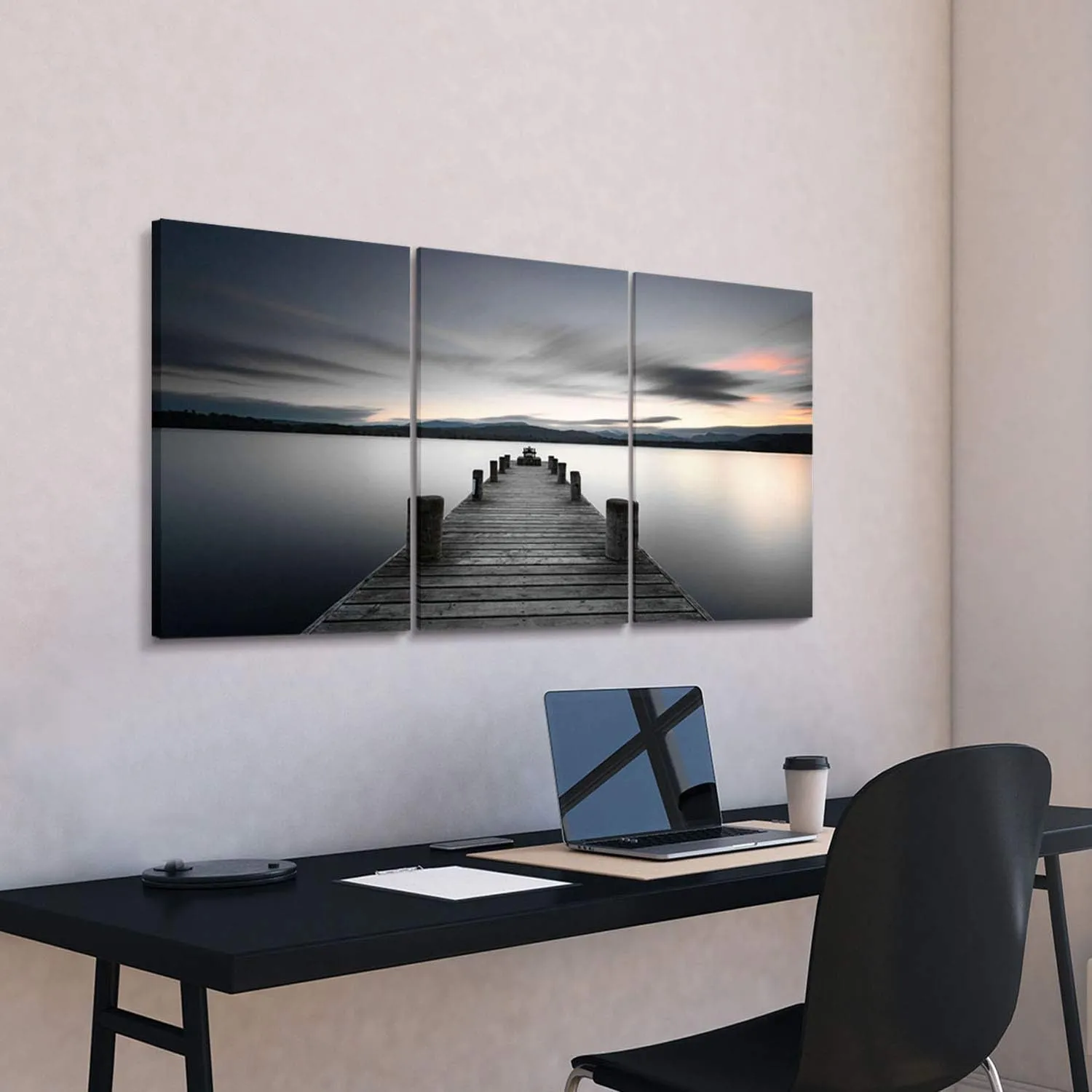 ARTISTIC PATH Lake Pictures Art Wall Decor: Beach Sunrise in Sea Bridge with Pier Canvas Printed for Bedroom (Overall 48" W x 26" H,Multi-Sized)