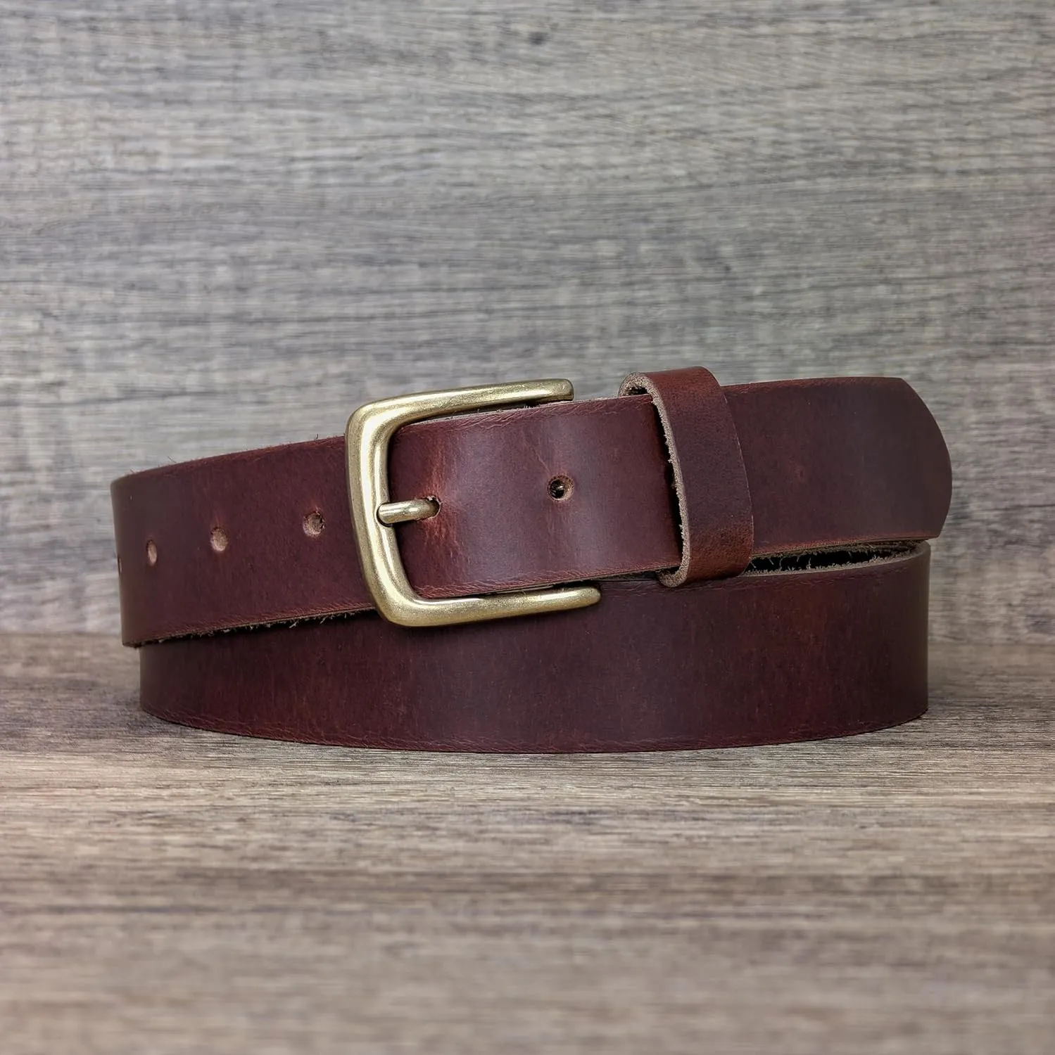 Ashford Ridge Made in England 34mm Full Hide Leather Belt with Brass Colour Buckle