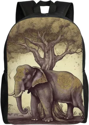 Asian Elephant With Tree Laptop Backpack For Men Women Waterproof Lightweight Travel Backpack Casual Daypack