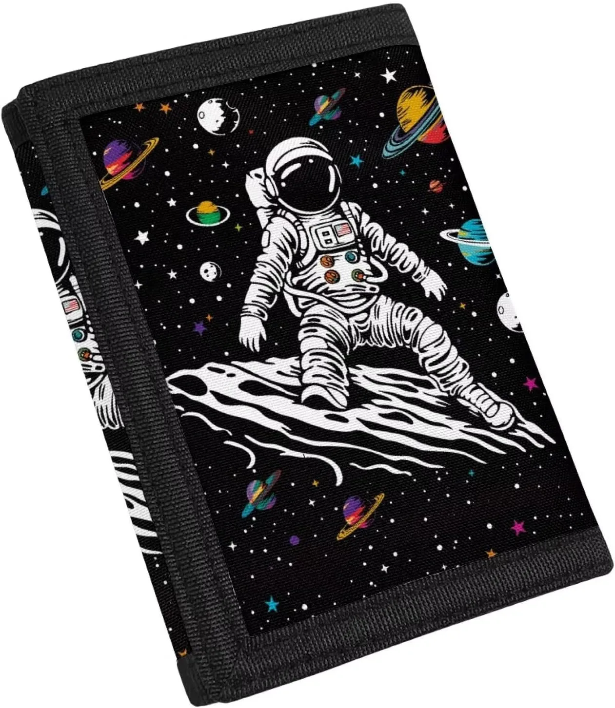 Astronaut Trifold Wallet for Kids UFO Boys Wallets Canvas Nylon Wallet Toddler Trifold Wallet Coin Bag for Girls Novelty Purse Lightweight Tri-Fold Wallets Storage Purses for Travel