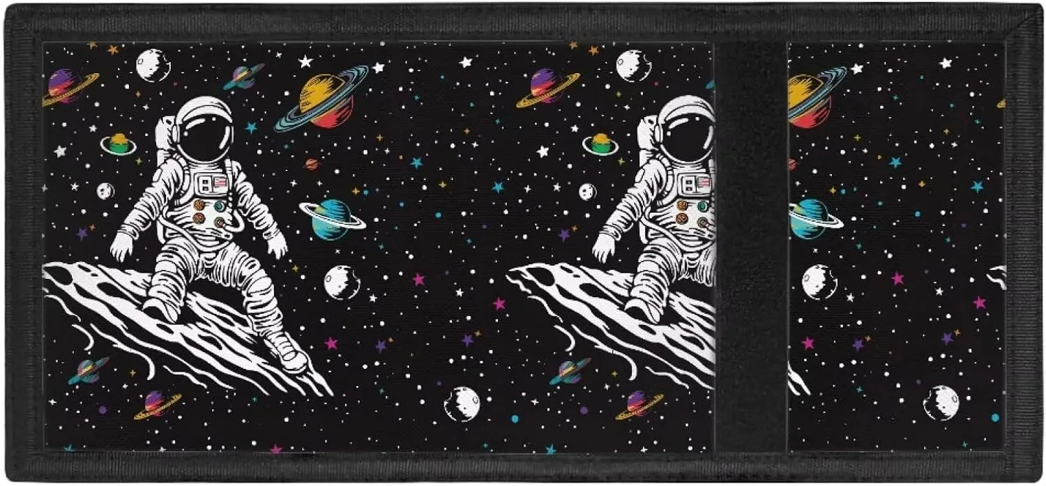 Astronaut Trifold Wallet for Kids UFO Boys Wallets Canvas Nylon Wallet Toddler Trifold Wallet Coin Bag for Girls Novelty Purse Lightweight Tri-Fold Wallets Storage Purses for Travel