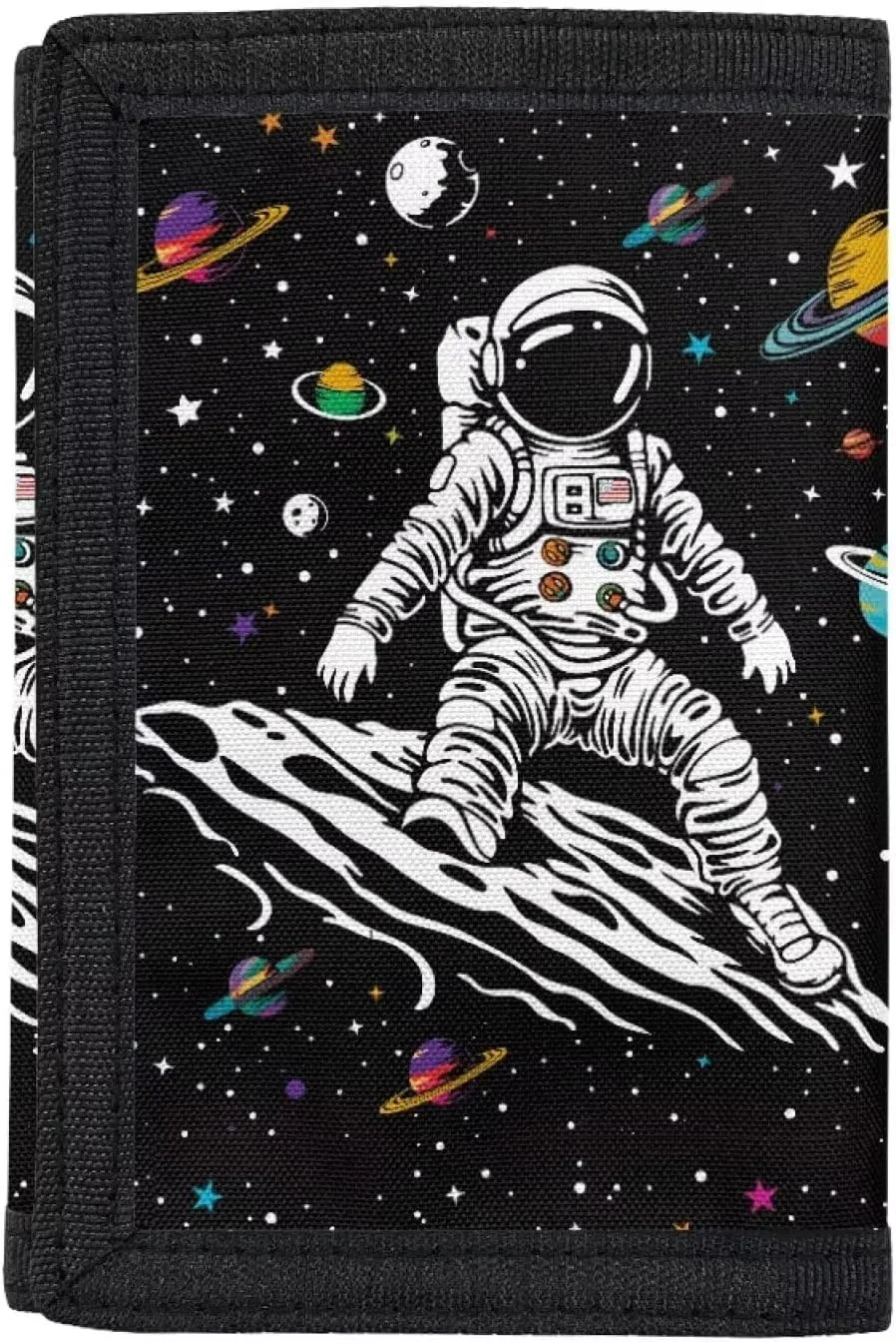 Astronaut Trifold Wallet for Kids UFO Boys Wallets Canvas Nylon Wallet Toddler Trifold Wallet Coin Bag for Girls Novelty Purse Lightweight Tri-Fold Wallets Storage Purses for Travel
