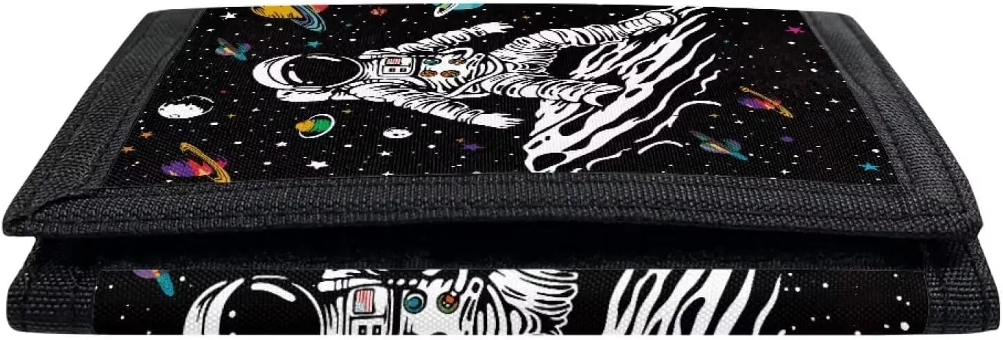 Astronaut Trifold Wallet for Kids UFO Boys Wallets Canvas Nylon Wallet Toddler Trifold Wallet Coin Bag for Girls Novelty Purse Lightweight Tri-Fold Wallets Storage Purses for Travel
