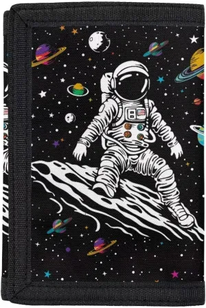 Astronaut Trifold Wallet for Kids UFO Boys Wallets Canvas Nylon Wallet Toddler Trifold Wallet Coin Bag for Girls Novelty Purse Lightweight Tri-Fold Wallets Storage Purses for Travel