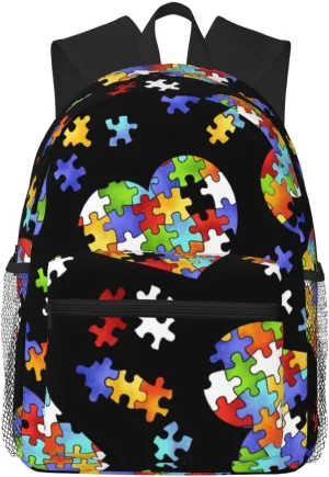 Autism Awareness Puzzle Pieces Heart Print Lightweight And Comfortable Duffel Bag, Casual Daypack, Multipurpose Backpack