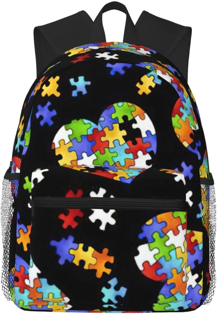 Autism Awareness Puzzle Pieces Heart Print Lightweight And Comfortable Duffel Bag, Casual Daypack, Multipurpose Backpack