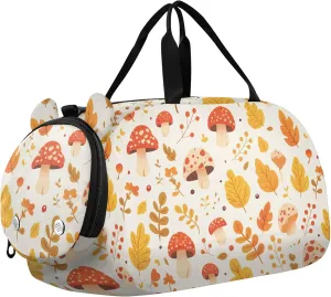 Autumn Leaves Mushrooms Duffel Gym Bags with Shoes Compartment Lightweight Weekender Overnight Dance Bag for Travel, Sports, Duffel, Weekender