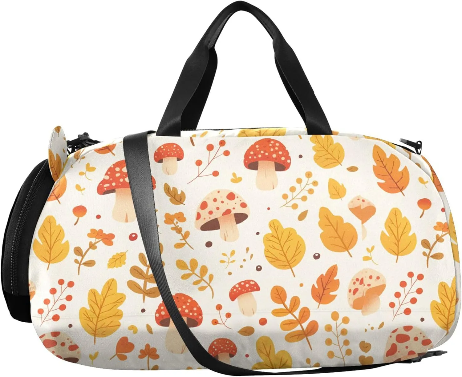 Autumn Leaves Mushrooms Duffel Gym Bags with Shoes Compartment Lightweight Weekender Overnight Dance Bag for Travel, Sports, Duffel, Weekender