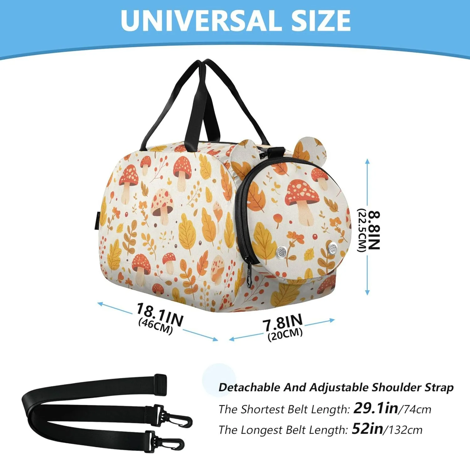 Autumn Leaves Mushrooms Duffel Gym Bags with Shoes Compartment Lightweight Weekender Overnight Dance Bag for Travel, Sports, Duffel, Weekender