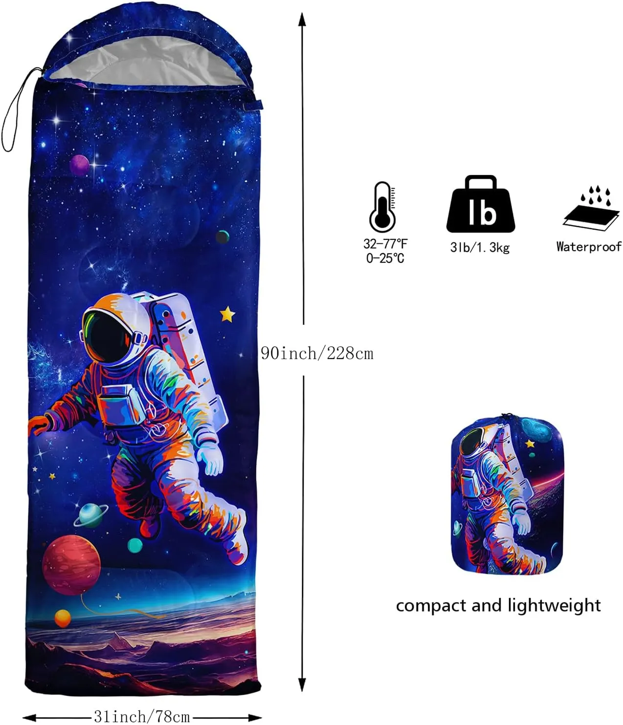 Axolotl Gamepad Sleeping Bag,3 Season Warm and Cool Weather Game Console Sleeping Bag for Boys Teens,Waterproof Lightweight Geometry Hexagonal Sleeping Bag for Traveling,Outdoors Camping,Blue,Black