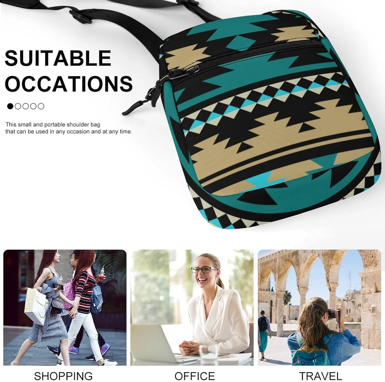 Aztec Geometric Ethnic Patterns Crossbody Bag Small Shoulder Bag Waterproof, Lightweight And Convenient