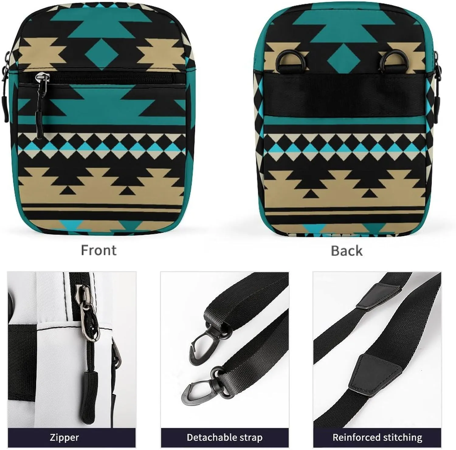 Aztec Geometric Ethnic Patterns Crossbody Bag Small Shoulder Bag Waterproof, Lightweight And Convenient