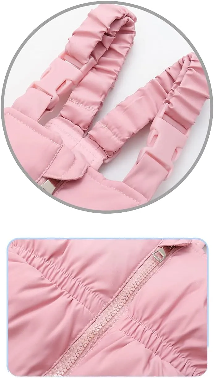Baby Girls and Boys Winter Warm Hooded Fur Trim Zipper Snowsuit Puffer Down Jacket with Snow Ski Bib Pants