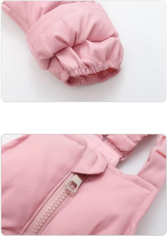 Baby Girls and Boys Winter Warm Hooded Fur Trim Zipper Snowsuit Puffer Down Jacket with Snow Ski Bib Pants