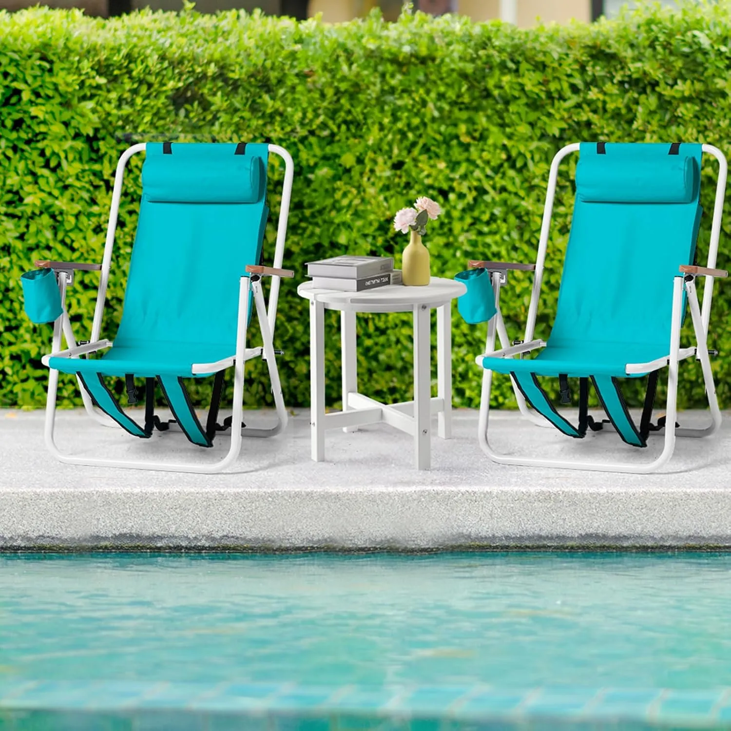 Backpack Beach Chair Set of 2,4 Position Portable Folding Camping Chair for Adults,Sturdy & Lightweight Reclining Chair with Headrest,Armrests,Cup Holder for Outdoor Sand (Green)