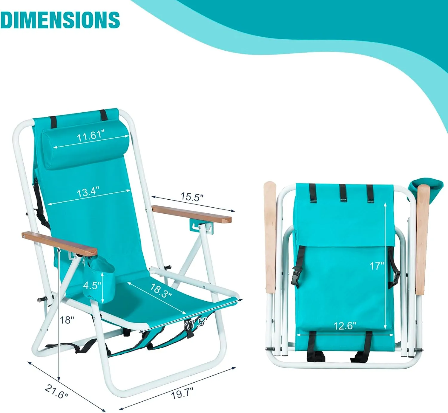 Backpack Beach Chair Set of 2,4 Position Portable Folding Camping Chair for Adults,Sturdy & Lightweight Reclining Chair with Headrest,Armrests,Cup Holder for Outdoor Sand (Green)