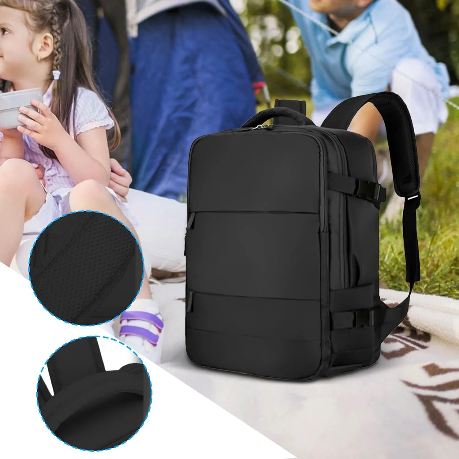 Backpack for Women - Luggage Weekender Backpack | Waterproof, Padded, Lightweight, Anti-Theft Multi-Pocket, Daypack for, Black, Refer to description