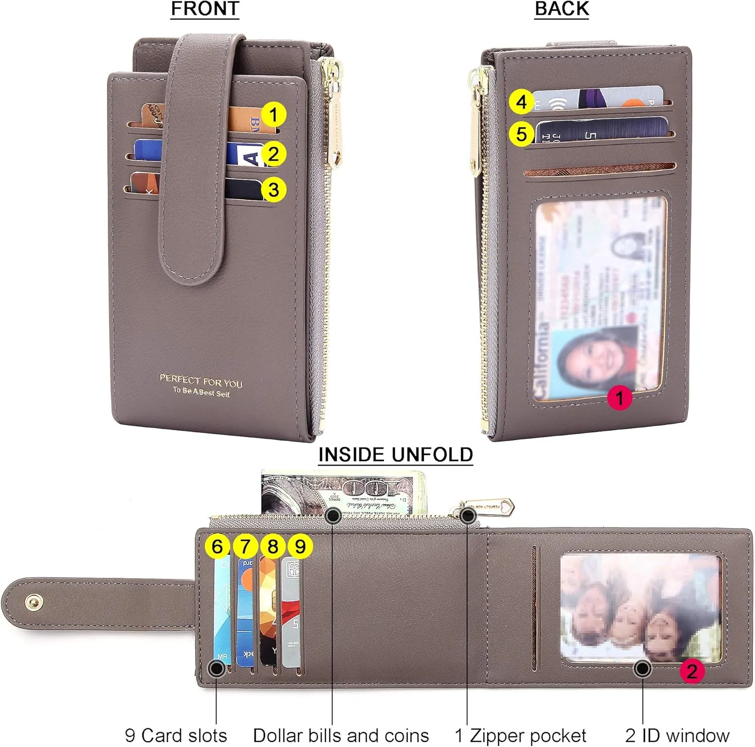 Badiya RFID Card Holder Wallet for Women Slim Wallets Bifold Multi Card Case Zipper Coin Purse