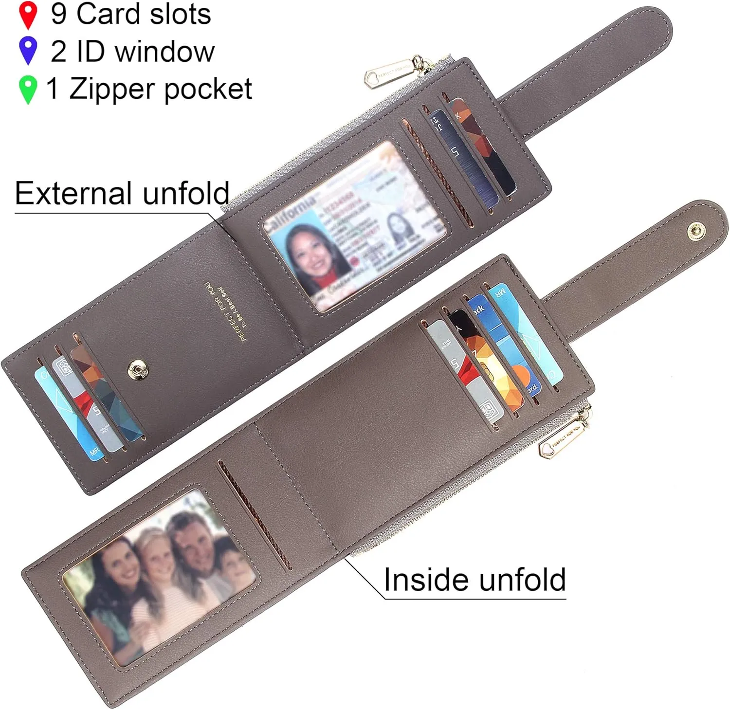 Badiya RFID Card Holder Wallet for Women Slim Wallets Bifold Multi Card Case Zipper Coin Purse